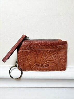 American Leather Co. Portland Card Wallet Tooled Leather Floral Embossed NWOT